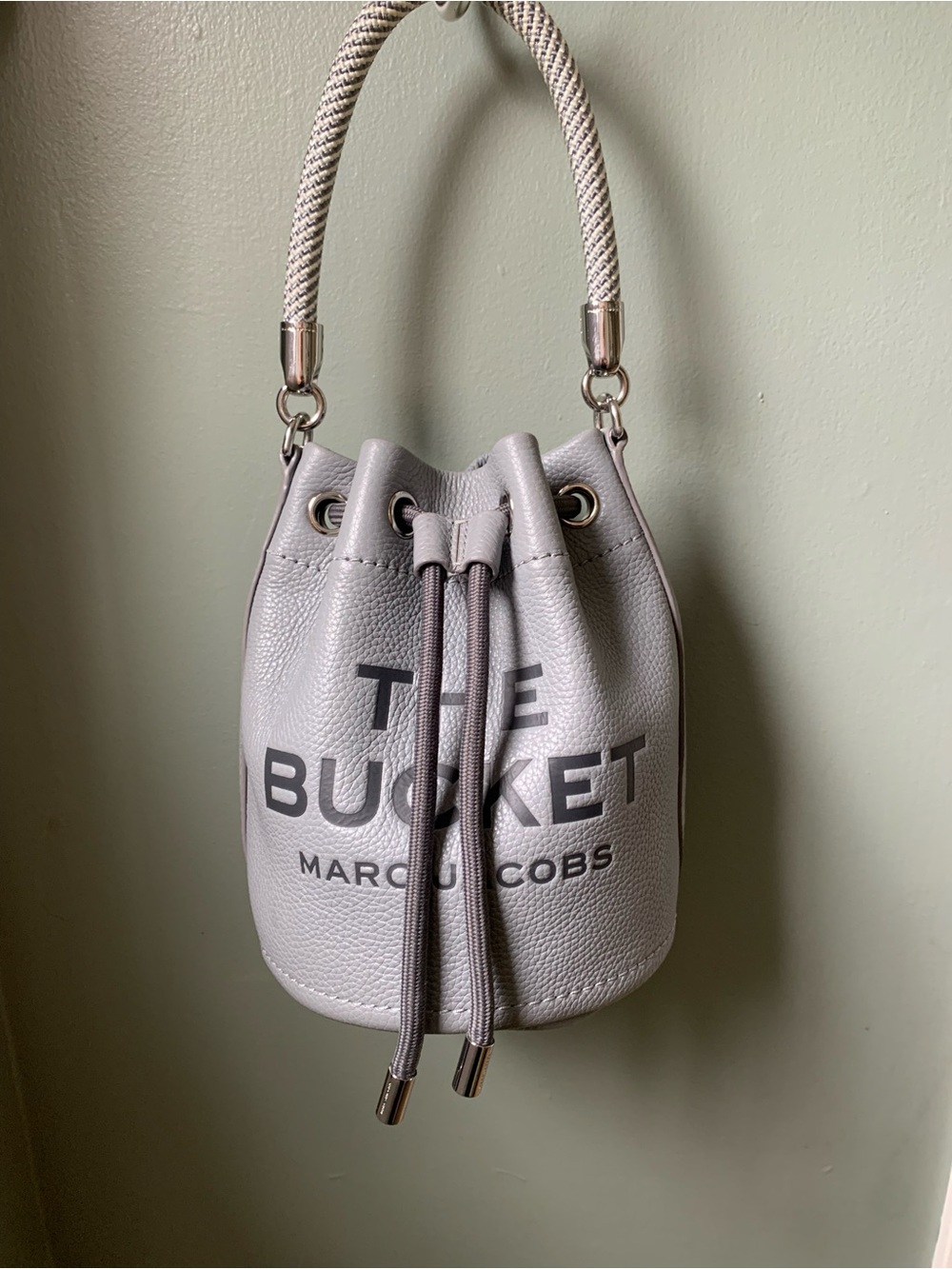 Marc Jacobs Light Gray 'The Bucket' Small Leather Drawstring Bag